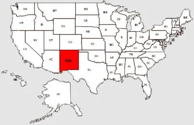 De staat New Mexico in het rood gemarkeerd